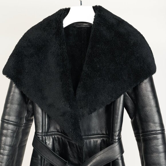 Balenciaga PF/19 Black Leather Shearling Belted Trench Coat - Picture 4 of 13